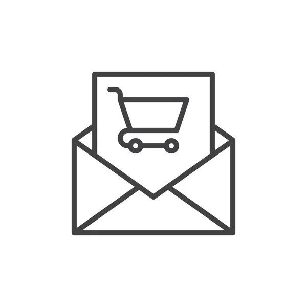 Brief Met Shopping Cart Lijn Pictogram Schetsen Van Vector Teken — Stockvector