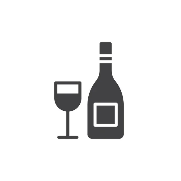 酒瓶与酒杯图标向量 填充扁平的标志 固体象形文字隔离在白色 徽标插图 像素完美 — 图库矢量图片