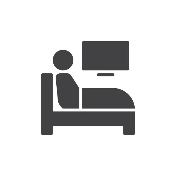Смотреть Телевизор Кровати Иконка Вектор Заполненный Плоский Знак Твердые Пиктограммы — стоковый вектор