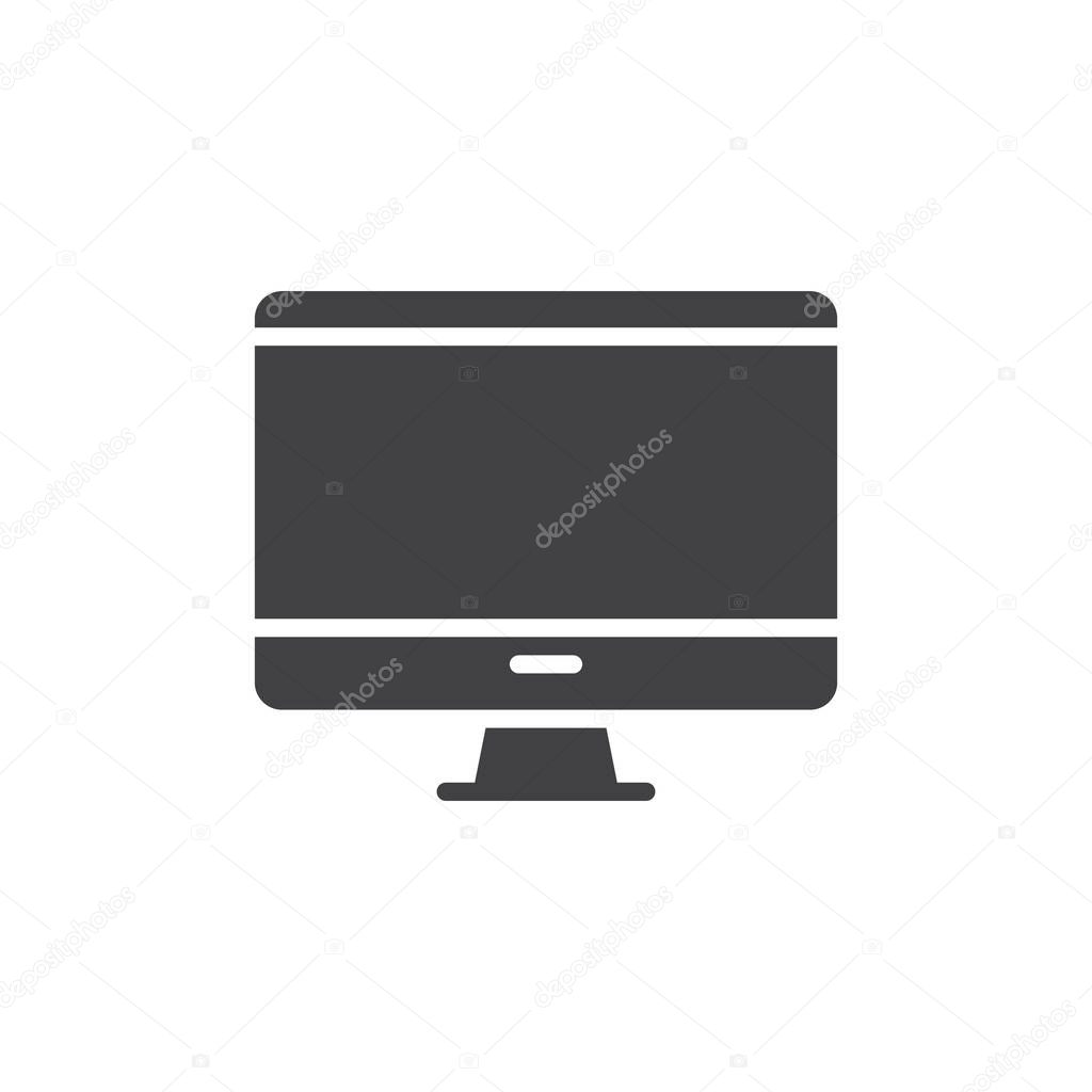 Desktop computer, monitor icon vector, filled flat sign, solid pictogram isolated on white. Symbol, logo illustration. Pixel perfect