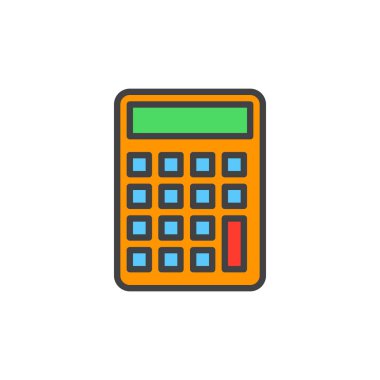 Hesap makinesi, hesap oluşturma anahat simgesini, çizgi vektör işareti, üzerinde beyaz izole doğrusal renkli sembol dolu. Sembol, logo illüstrasyon. Piksel mükemmel vektör grafikleri