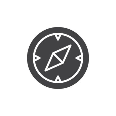 Pusula, navigasyon simge vektör, düz işareti, üzerinde beyaz izole katı piktogram dolu. Sembol, logo illüstrasyon. Piksel mükemmel