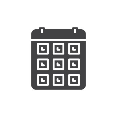 Takvim, olay simge vektör, düz işareti, üzerinde beyaz izole katı piktogram dolu. Sembol, logo illüstrasyon. Piksel mükemmel