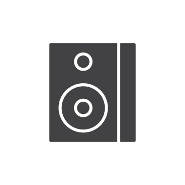 Ses hoparlör kutusu simge vektör, dolu düz işareti, üzerinde beyaz izole katı piktogram. Sembol, logo illüstrasyon. Piksel mükemmel