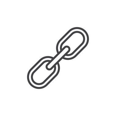 Zincir, bağlantı satırı simgesi, vektör işareti, anahat üzerinde beyaz izole doğrusal stil piktogram. Sembol, logo illüstrasyon. Düzenlenebilir inme. Piksel mükemmel