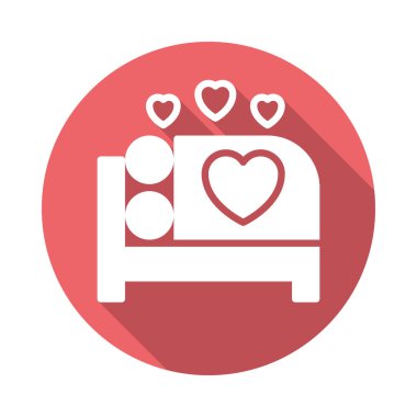 Yapmak seviyorum yatak düz kutsal kişilerin resmi içinde. Renkli düğme dairesel vektör işareti uzun gölge efekti ile seks. Düz stil tasarım