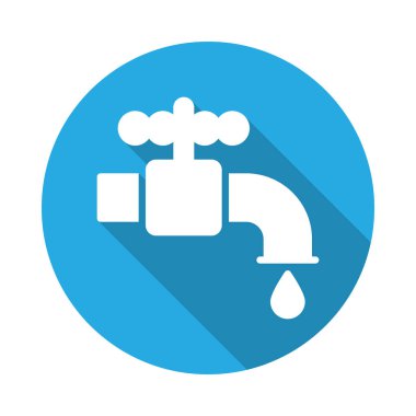 Sıhhi tesisat su musluk düz simgesi. Renkli düğme dairesel vektör uzun gölge efekti ile oturum açın. Düz stil tasarım