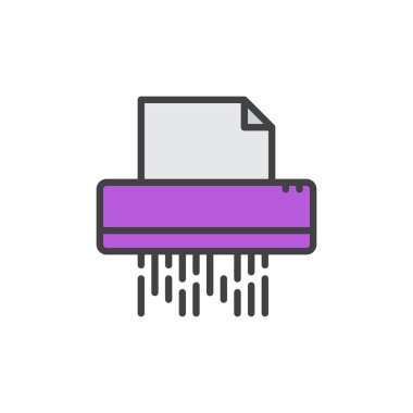 Belgeleri parçalayıcı doldurulmuş anahat simgesini, çizgi vektör işareti, üzerinde beyaz izole doğrusal renkli sembol. Sembol, logo illüstrasyon. Piksel mükemmel vektör grafikleri