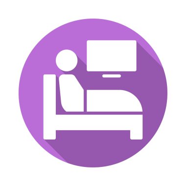 Seyretmek TV yatak düz kutsal kişilerin resmi içinde. Renkli düğme dairesel vektör uzun gölge efekti ile oturum açın. Düz stil tasarım