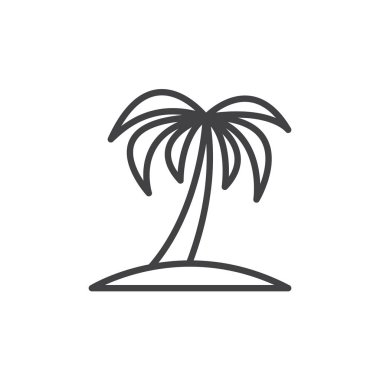 Palmiye ağacı satırı simgesi, vektör işareti, anahat üzerinde beyaz izole doğrusal stil piktogram. Tropik sembolü, logo illüstrasyon. Düzenlenebilir inme. Piksel mükemmel