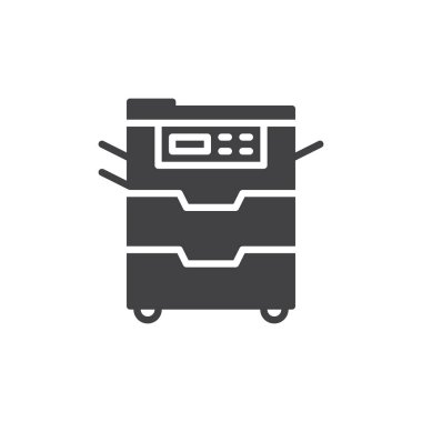 Makine simge vektör, dolu düz işareti, üzerinde beyaz izole katı piktogram kopyalayın. Belge copier sembolü, logo illüstrasyon. Piksel mükemmel