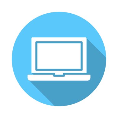 Dizüstü düz simgesi. Renkli düğme dairesel vektör uzun gölge efekti ile oturum açın. Düz stil tasarım