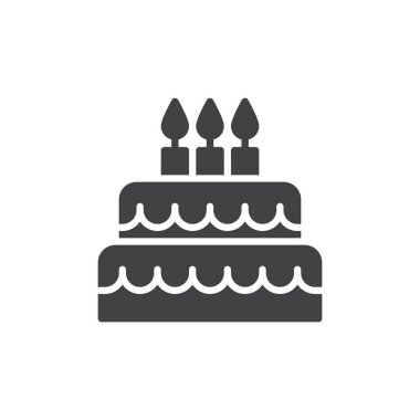 Doğum günü pastası simge vektör, düz işareti, üzerinde beyaz izole katı piktogram dolu. Sembol, logo illüstrasyon. Piksel mükemmel