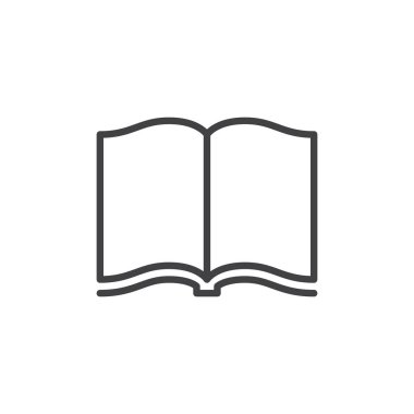 Açık kitap satırı simgesi, vektör işareti, anahat üzerinde beyaz izole doğrusal stil piktogram. Kütüphane sembolünü, logo illüstrasyon. Düzenlenebilir inme. Piksel mükemmel