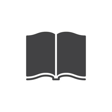 Açık kitap simge vektör, dolu düz işareti, üzerinde beyaz izole katı piktogram. Kütüphane sembolünü, logo illüstrasyon. Piksel mükemmel