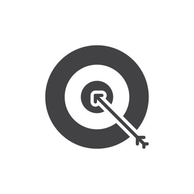 Hedef, amaç simge vektör, düz işareti, üzerinde beyaz izole katı piktogram dolu. Sembol, logo illüstrasyon. Piksel mükemmel