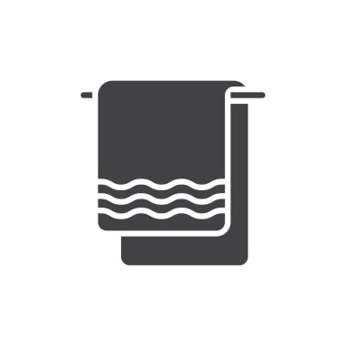 Havlu simge vektör, dolu düz işareti, üzerinde beyaz izole katı piktogram. Sembol, logo illüstrasyon. Piksel mükemmel