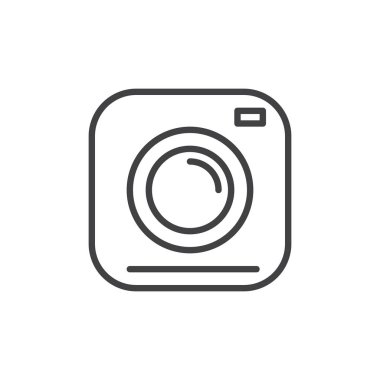 Kamera satırı simgesi, Anahat vektör işareti üzerinde beyaz izole doğrusal stil piktogram. Sembol, logo illüstrasyon. Düzenlenebilir inme. Piksel mükemmel