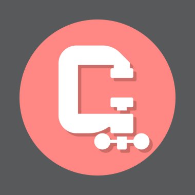 C-mengene düz simgesi. Renkli düğme dairesel vektör işaret, logo illüstrasyon sıkıştırın. Düz stil tasarım