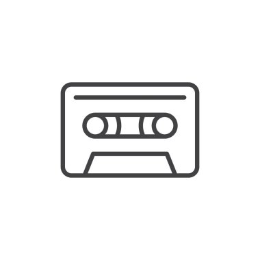 Ses kaset satırı simgesi, Anahat vektör işareti üzerinde beyaz izole doğrusal stil piktogram. Sembol, logo illüstrasyon. Düzenlenebilir inme. Piksel mükemmel