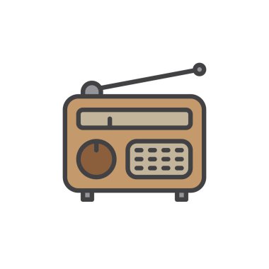 Eski radyo dolu anahat simgesini, çizgi vektör işareti, üzerinde beyaz izole doğrusal renkli sembol. Sembol, logo illüstrasyon. Piksel mükemmel vektör grafikleri