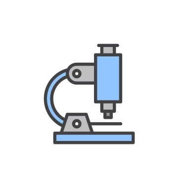 Mikroskop doldurulmuş anahat simgesini, çizgi vektör işareti, üzerinde beyaz izole doğrusal renkli sembol. Araştırma sembolü, logo illüstrasyon. Piksel mükemmel vektör grafikleri
