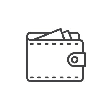 M-cüzdan satırı simgesi, Anahat vektör işareti üzerinde beyaz izole doğrusal stil piktogram. Sembol, logo illüstrasyon. Düzenlenebilir inme. Piksel mükemmel