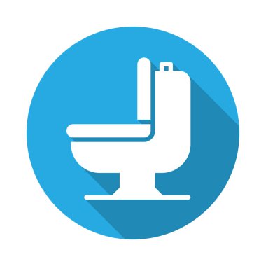 Tuvalet kase düz simgesi. Renkli düğme dairesel vektör uzun gölge efekti ile oturum açın. Düz stil tasarım