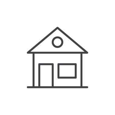 Ev, ev satırı simgesi, Anahat vektör işareti üzerinde beyaz izole doğrusal stil piktogram. Sembol, logo illüstrasyon. Düzenlenebilir inme. Piksel mükemmel