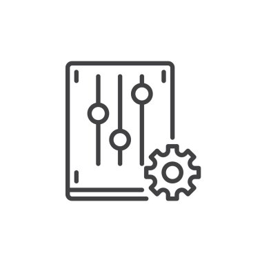 Ayarları Mikser satırı simgesi, Anahat vektör işareti üzerinde beyaz izole doğrusal stil piktogram. Sembol, logo illüstrasyon. Düzenlenebilir inme. Piksel mükemmel