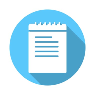 Not, Not defteri düz simgesi. Renkli düğme dairesel vektör uzun gölge efekti ile oturum açın. Düz stil tasarım