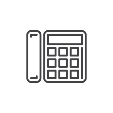 Ofis telefon hattı simgesi, Anahat vektör işareti üzerinde beyaz izole doğrusal stil piktogram. Sembol, logo illüstrasyon. Düzenlenebilir inme. Piksel mükemmel