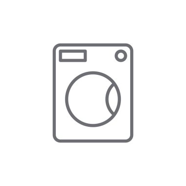 Makine satırı simgesi yıkama, Anahat vektör işareti, üzerinde beyaz izole doğrusal stil piktogram. Çamaşırhane sembolü, logo illüstrasyon. Düzenlenebilir inme. Piksel mükemmel