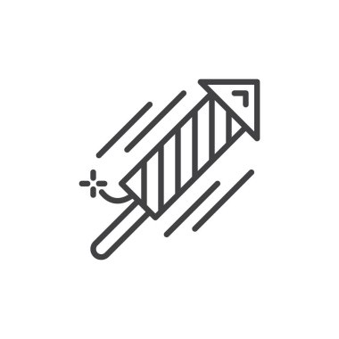 Havai fişek roket satırı simgesi, Anahat vektör işareti, üzerinde beyaz izole doğrusal stil piktogram. Kuyu sembolü, logo illüstrasyon. Düzenlenebilir inme. Piksel mükemmel