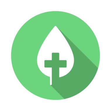 Doğal Tıp, yaprak ile çapraz düz simgesi. Renkli düğme dairesel vektör uzun gölge efekti ile oturum açın. Düz stil tasarım