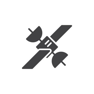 Uydu simge vektör, dolu düz işareti, üzerinde beyaz izole katı piktogram. Sembol, logo illüstrasyon. Piksel mükemmel