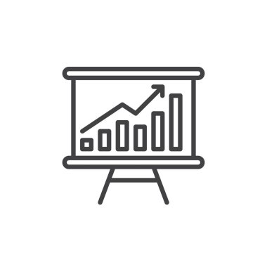 Beyaz tahta ile büyüyen grafik hat simgesini, Anahat vektör işareti, üzerinde beyaz izole doğrusal stil piktogram. Sembol, logo illüstrasyon. Düzenlenebilir inme. Piksel mükemmel