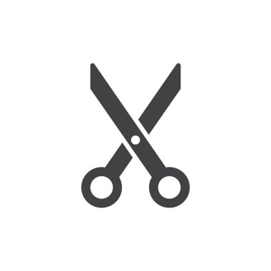 Simge vektör, kesme makası, düz işareti, üzerinde beyaz izole katı piktogram dolu. berber sembol, logo illüstrasyon. Piksel mükemmel