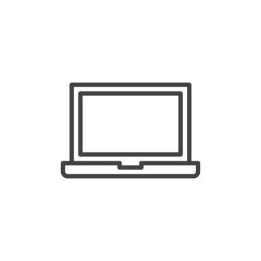 Dizüstü satırı simgesi, Anahat vektör işareti üzerinde beyaz izole doğrusal stil piktogram. Sembol, logo illüstrasyon. Düzenlenebilir inme. Piksel mükemmel