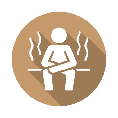 Sauna düz simgesi. Renkli düğme Oda dairesel vektör işareti uzun gölge efekti ile Buhar. Düz stil tasarım