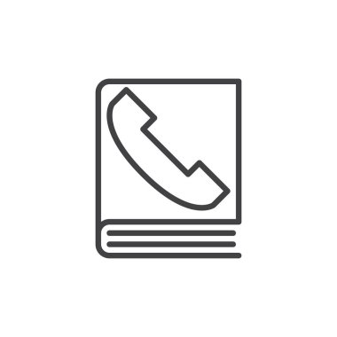 Telefon rehberi satırı simgesi, Anahat vektör işareti üzerinde beyaz izole doğrusal stil piktogram. Sembol, logo illüstrasyon. Düzenlenebilir inme. Piksel mükemmel