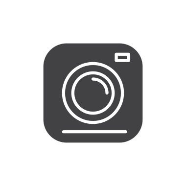 Kamera simge vektör, düz işareti, üzerinde beyaz izole katı piktogram dolu. Sembol, logo illüstrasyon. Piksel mükemmel