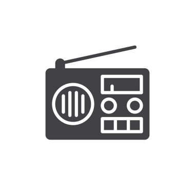 Radyo simge vektör, dolu düz işareti, üzerinde beyaz izole katı piktogram. Sembol, logo illüstrasyon. Piksel mükemmel