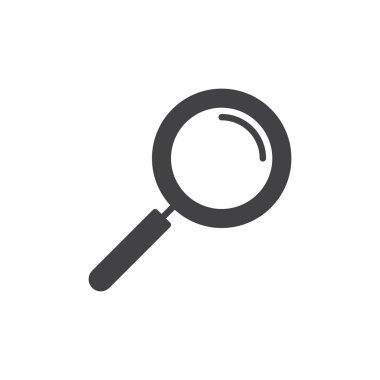 Büyüteç simgesini vektör, düz işareti, üzerinde beyaz izole katı piktogram dolu. Arama sembolü, logo illüstrasyon. Piksel mükemmel