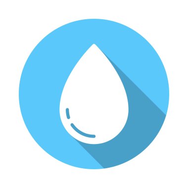 Su damla düz simgesi. Renkli düğme dairesel vektör uzun gölge efekti ile oturum açın. Düz stil tasarım