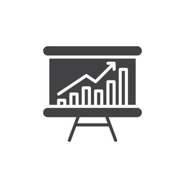Beyaz tahta ile büyüyen grafik simge vektör, düz işareti, üzerinde beyaz izole katı piktogram dolu. Sembol, logo illüstrasyon. Piksel mükemmel