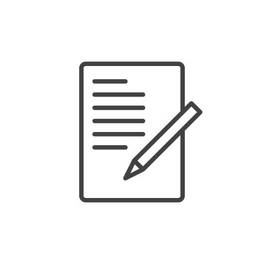 Kalem, form satırı simgesi, Anahat vektör işareti, belge üzerinde beyaz izole doğrusal stil piktogram. Sembol, logo illüstrasyon. Düzenlenebilir inme. Piksel mükemmel