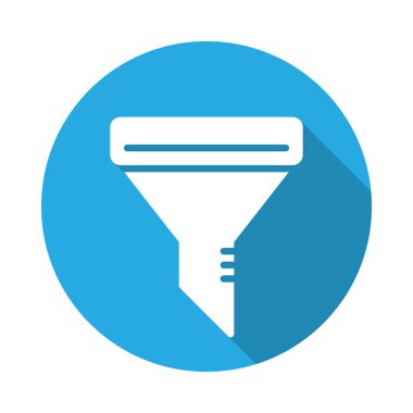 Filtre huni düz simgesi. Renkli düğme dairesel vektör uzun gölge efekti ile oturum açın. Düz stil tasarım