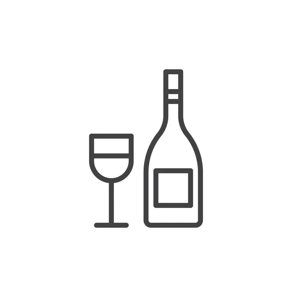 Weinflasche Mit Weinglasliniensymbol Umrissvektorzeichen Lineares Piktogramm Auf Weiß Isoliert Symbol — Stockvektor