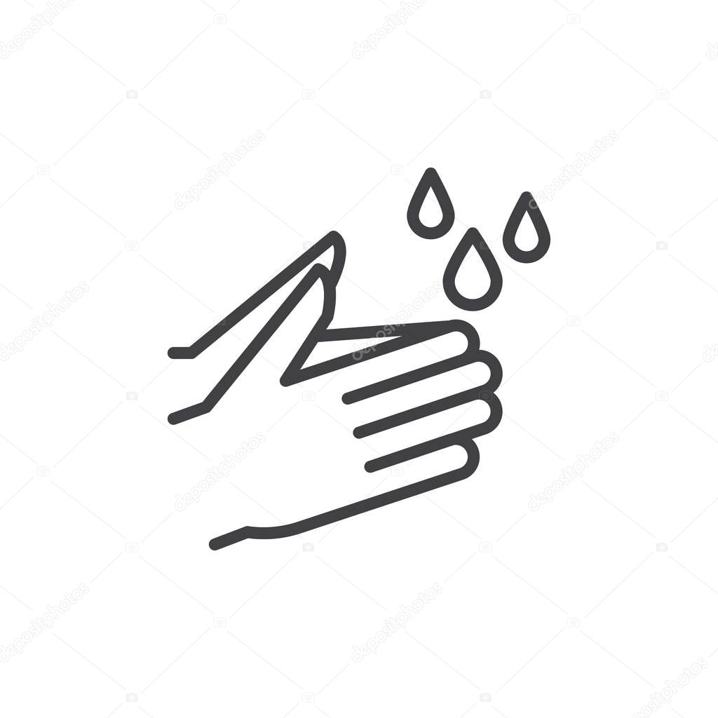 Wash hands line icon, outline vector sign, linear style pictogram isolated on white. Hygiene symbol, logo illustration. Editable stroke. Pixel perfect